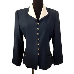 Vintage 80s Navy Blue Blazer Gold Button Military Jacket Band Uniform Nautical